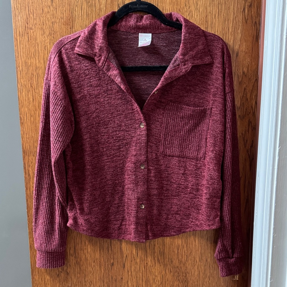 No Boundaries Maroon Button Top